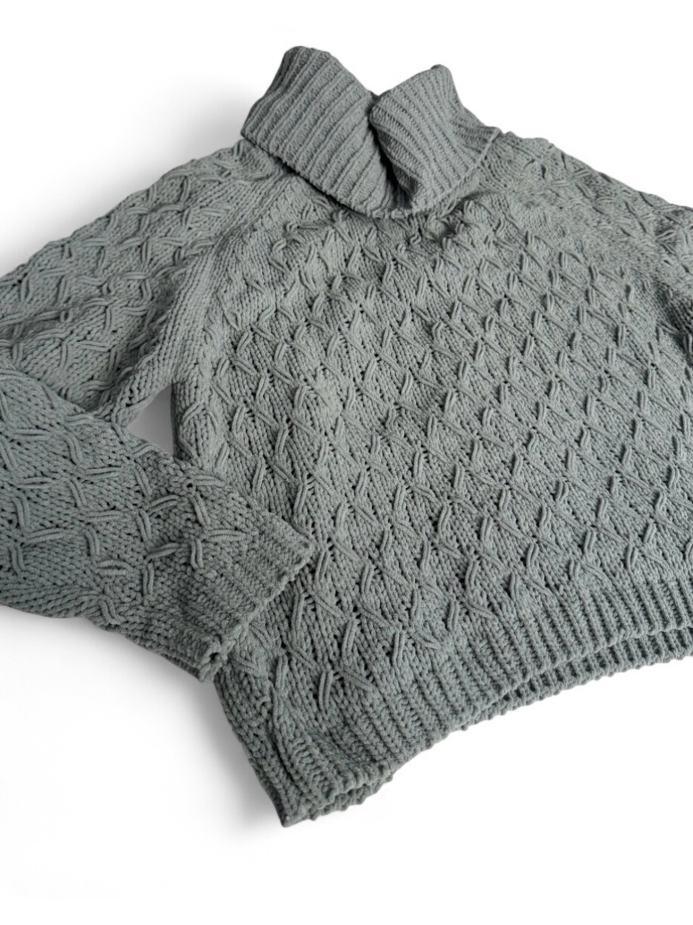 Moon & Madison Green-Gray Turtleneck Cable Knit Sweater